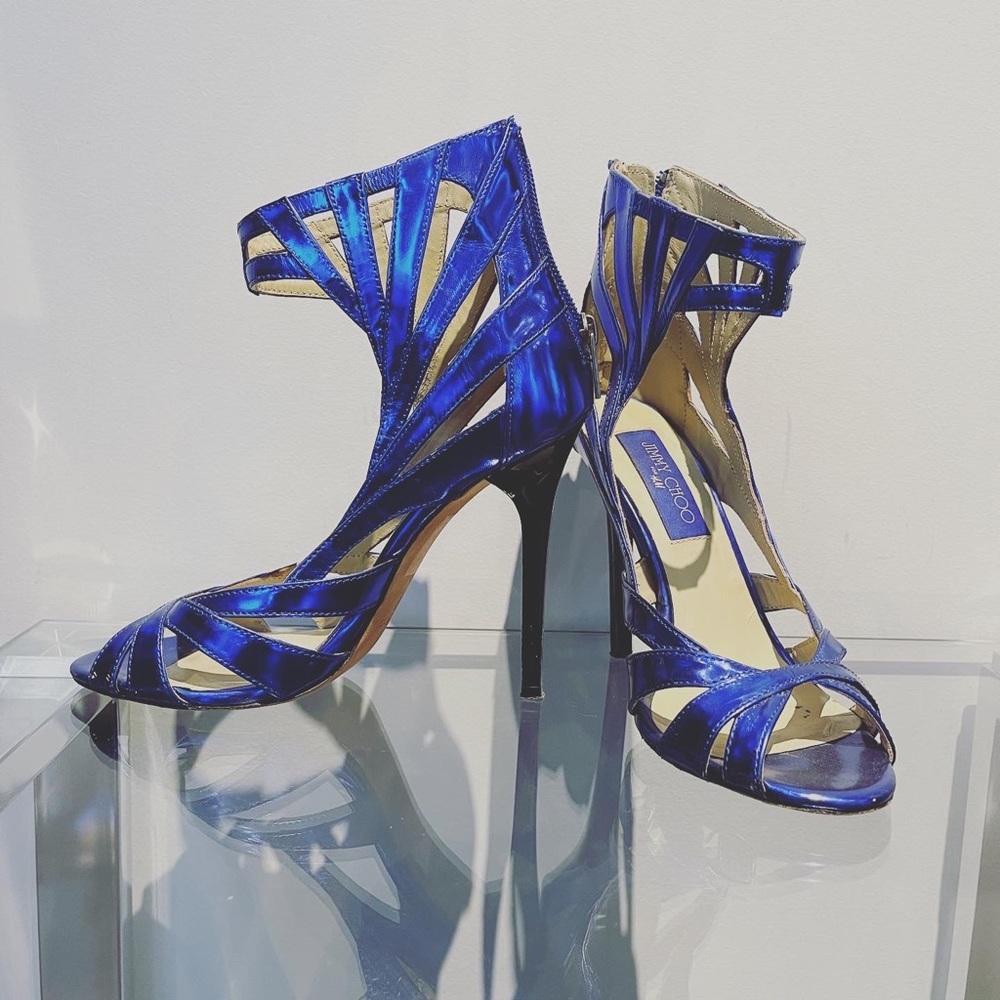 Jimmy Choo x H&M. metallic blue high heels. Size 37